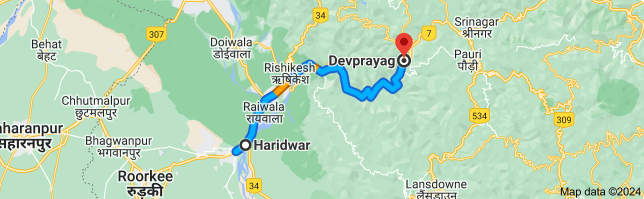 haridwar to devprayag distance