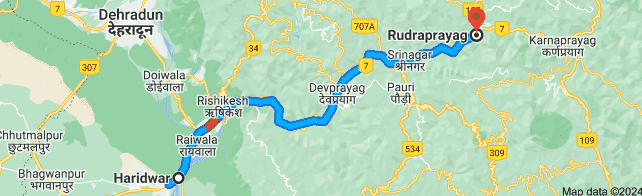 haridwar to rudraprayag distance