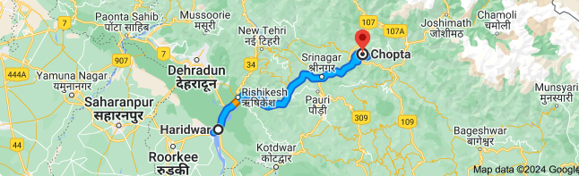 haridwar to chopta distance