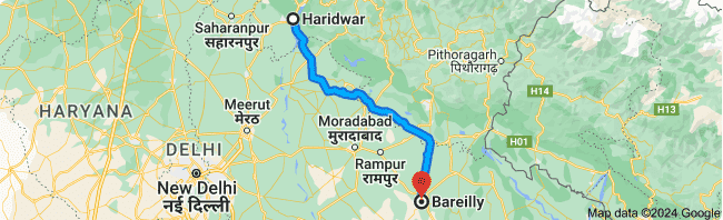 haridwar to barielly distance