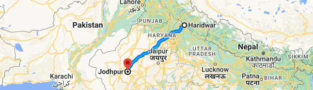 Haridwar to jodhpur distance