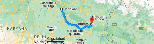 haridwar to bhimtal distance