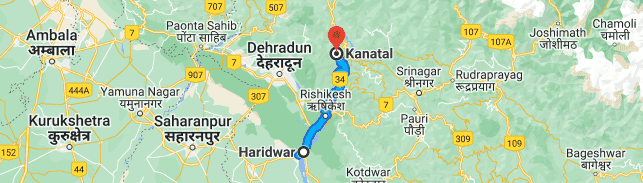 haridwar to kanatal distance