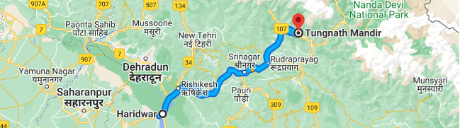 Haridwar to Tungnath distance