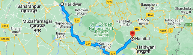 haridwar to nanital distance