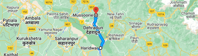 Haridwar to Mussoorie distance