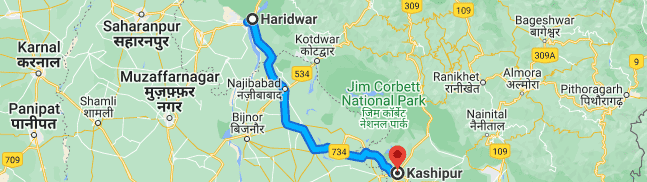 Haridwar to Kashipur distance