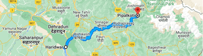 Haridwar to Pipalkoti Distance