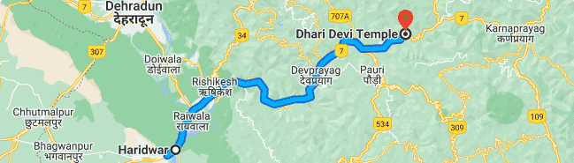 Haridwar to Dhari Devi distance