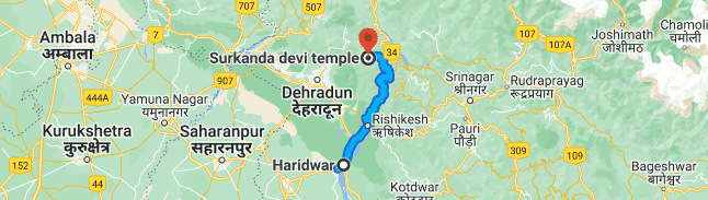 haridwar to surkanda devi distance