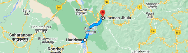 Haridwar to Laxman Jhula Distance