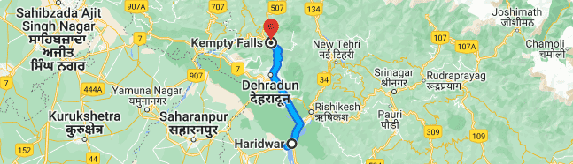 Haridwar to Kempty Fall Distance