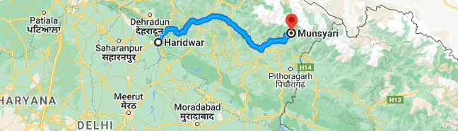 Haridwar to Munsiyari Distance