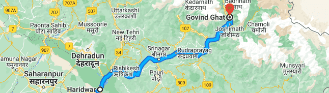 Haridwar to Govindghat Distance