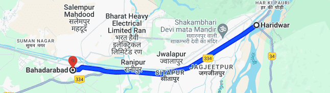 Haridwar and Bahadrabad Distance