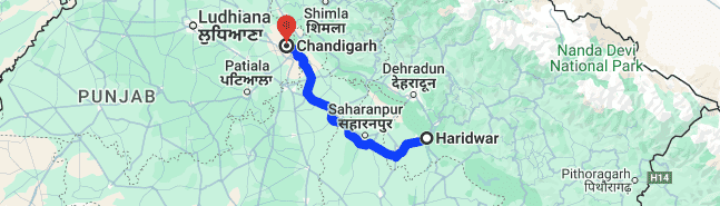 Haridwar and Chandigarh Distance