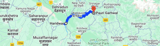 Haridwar to Pauri Garhwal distance