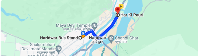 Haridwar Bus Stand to Har Ki Pauri Distance