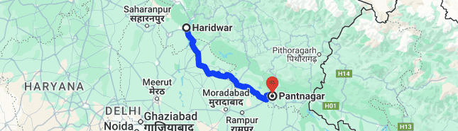 Haridwar to Pantnagar distance