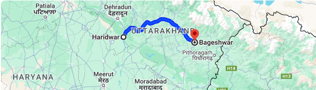 Haridwar to Bageshwar distance