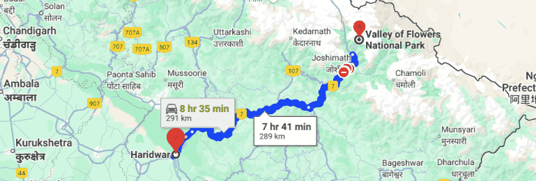 Haridwar to Valley of Flowers Distance