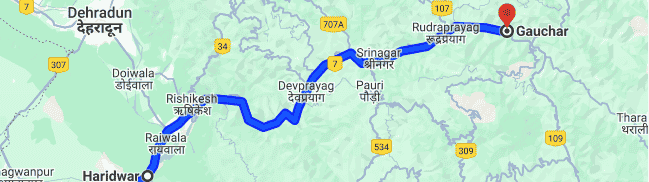 Haridwar to Gauchar Distance